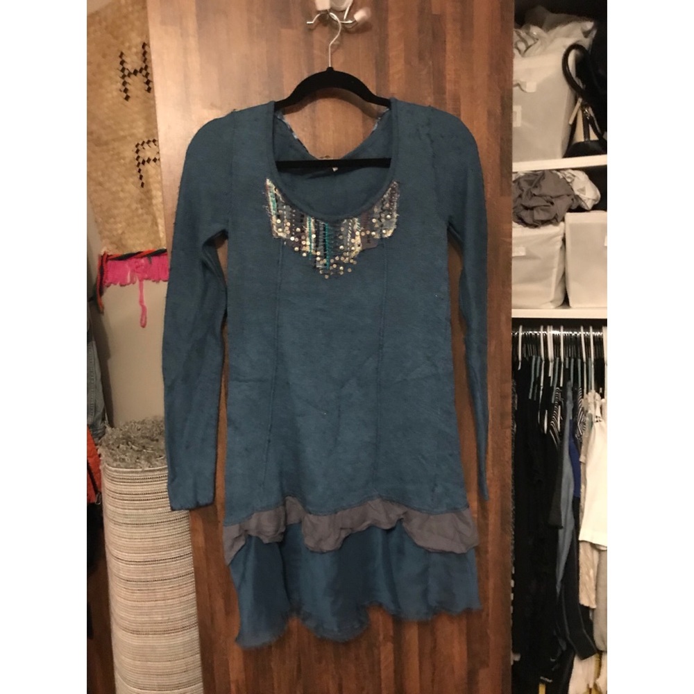 Blue sweater dress